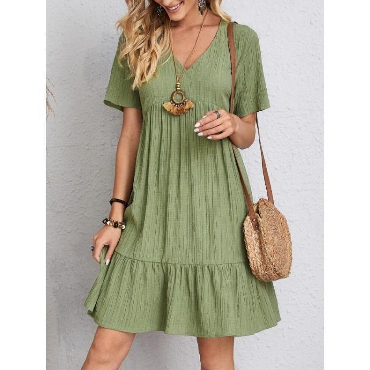 Summer Casual Loose V Neck Dress for Women European American Style Clothing
