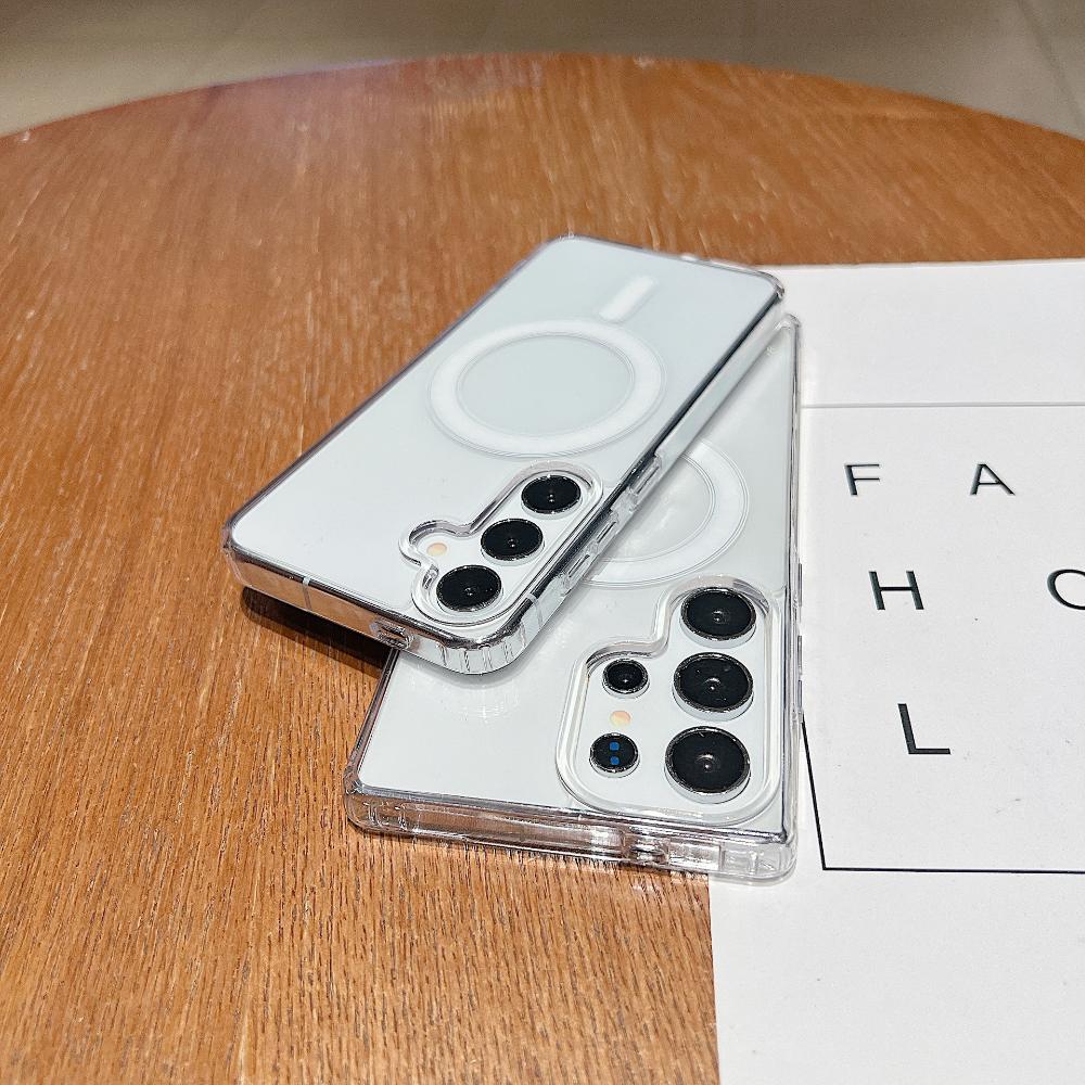 Husă magnetică Magsafe pentru Samsung Galaxy S25 Ultra S24 S23 S22 Plus S21 FE Încărcare wireless Rezistentă la șocuri Capac transparent