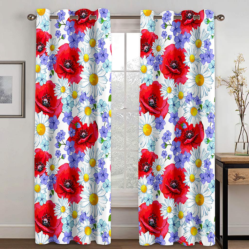 Luxury Red Rose Flower Sunshade Vintage Window Curtains For Living Room Bedroom Bathroom Kicthen Door Home Decor On Sale 2Pieces