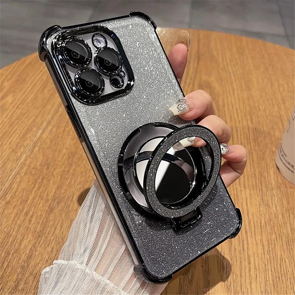 Glitter Shockproof Silicone Case For Xiaomi Redmi Note 12 Pro 5G 11S 10S 9S 12 11 10 9 Pro Mirror Magnetic Holder Stand Cover