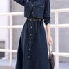 Women's French-Inspired Denim Shirt Dress with Waist Cinching - Long-Sleeved for Spring/Autumn 2026.