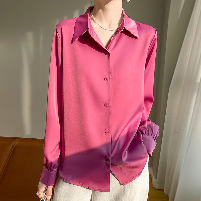 Women's High-End Heavyweight Mulberry Silk Satin Shirt for Autumn