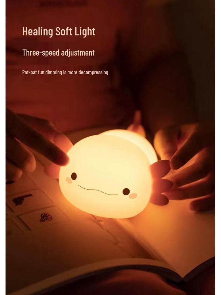 Rechargeable Axolotl Night Light with Timer – Touch-Control Bedside Lamp, Creative Gift