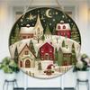 Vintage Winter Village Landscape Round Wooden Hanging Plaque Natural Solid Wood Sign Wall Art Decor Indoor Outdoor Home Holiday Decoration