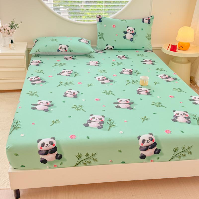 Panda Printed Fitted Bed Sheet with Elastic Cool Feeling Brushed Bedsheet Queen/King Size 5D Digital Printed Mattress Protector
