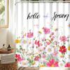 Hello Spring Shower Curtain for Bathroom Colorful Flowers Waterproof Polyester Fabric with Hooks for Bath Decoration 72x72 in
