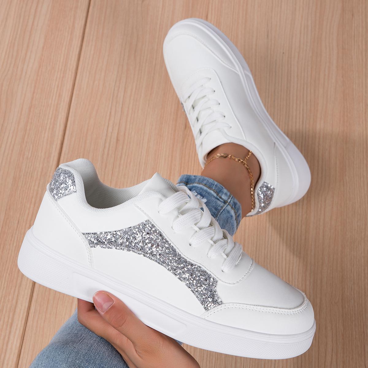 

Fashion Fashion Versatile Woman Shoes 2025 Spring New Women s Sequined Sneaker Anti Slip Round Toe Flat Shoes Simple Women Casual Shoe 35