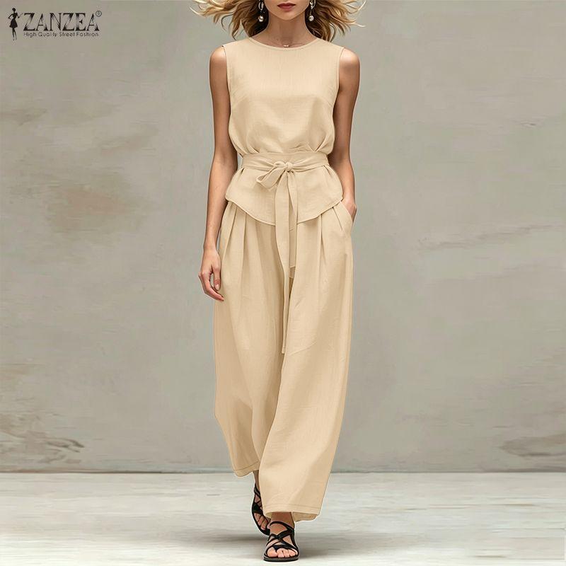 ZANZEA Ärmellose Weste, Oberteile und Hosen für Damen, zweiteiliges Sommer-Set