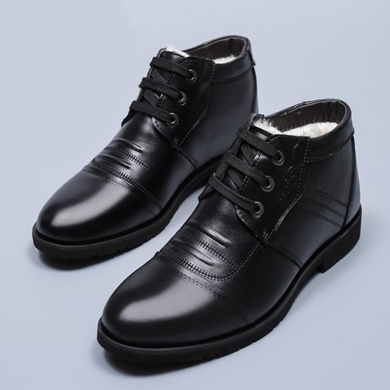 100% Genuine Leather Shoes Men Winter Boots Warm Plush for Cold Winter Mens Ankle Boots Cow Leather Male Footwear Black 899