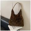 Hobo Bag for Women Plush Black Leopard Print Single Shoulder Carry Daily Use