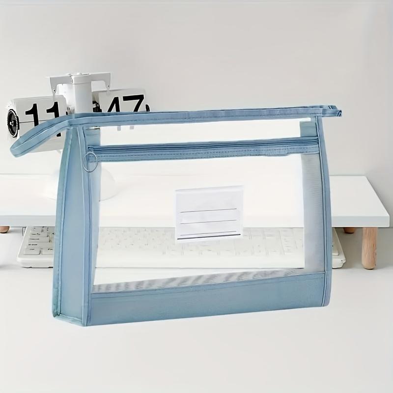 Large Capacity A4 Transparent Mesh File Storage, Double-Layer Zipper, Portable School Organization Pouch, Made of Polyester Material