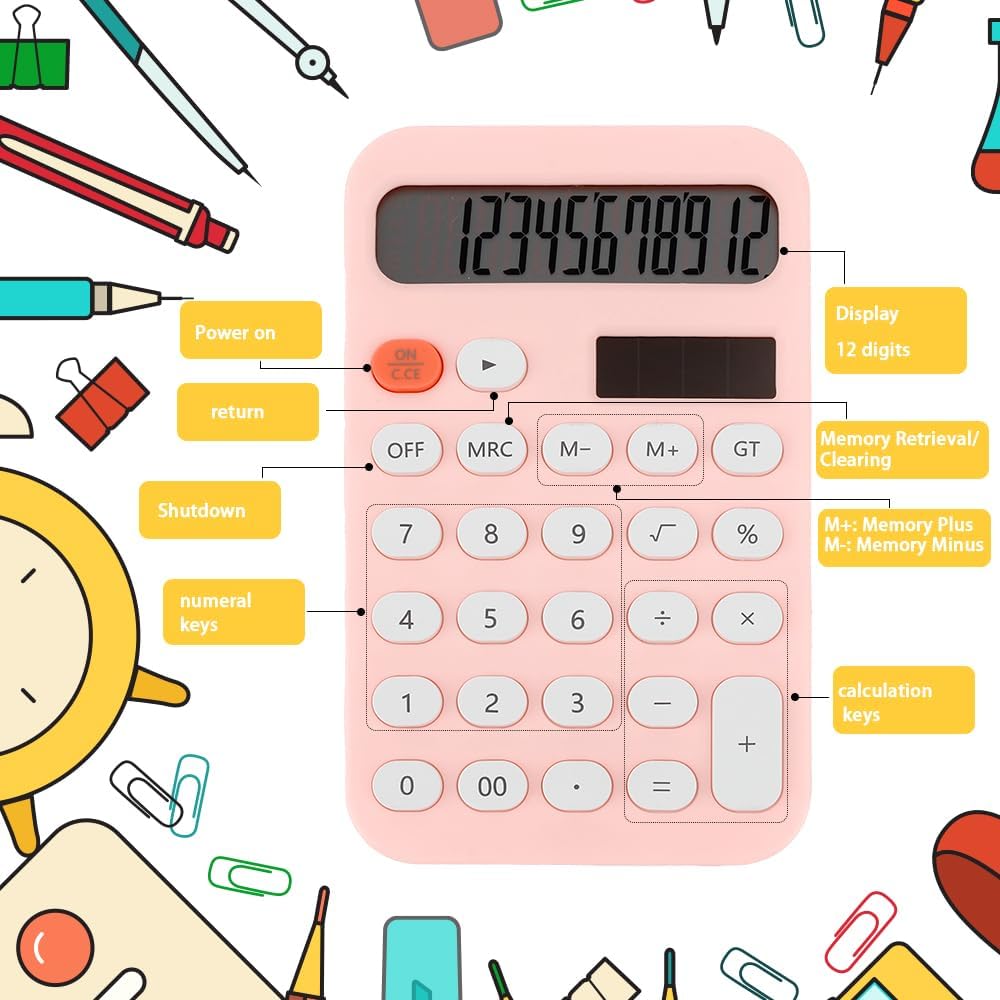 Pink Calculator Small Basic Calculator for School Back to School Gifts School Supplies 4 Function Calculators for Students Pocket Calculators Pink