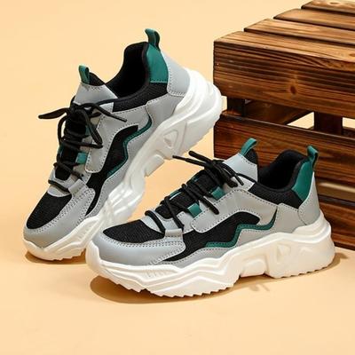 Clunky Sneaker Trend Thick Sole Couple Mesh Surface Breathable Comfortable Sneakers Lace-up Outdoor Casual Running Shoes