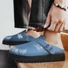 Thick Bottom Half Shoes For Men Mules Denim Platform Closed Toe Sandals Slip On Backless Loafers Slipper Semi-Drag Casual Shoes