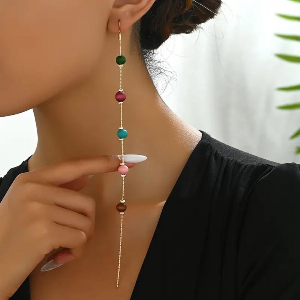 

Vintage Colorful Wooden Bead Tassel Earrings разноцветный