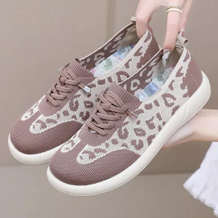 Damsneakers med snörning Lätta Halkfria Vardagliga Promenadskor Bekväma Löparskor för Kvinnor Andningsbara Flygvävda Stickade Mesh Tennisskor