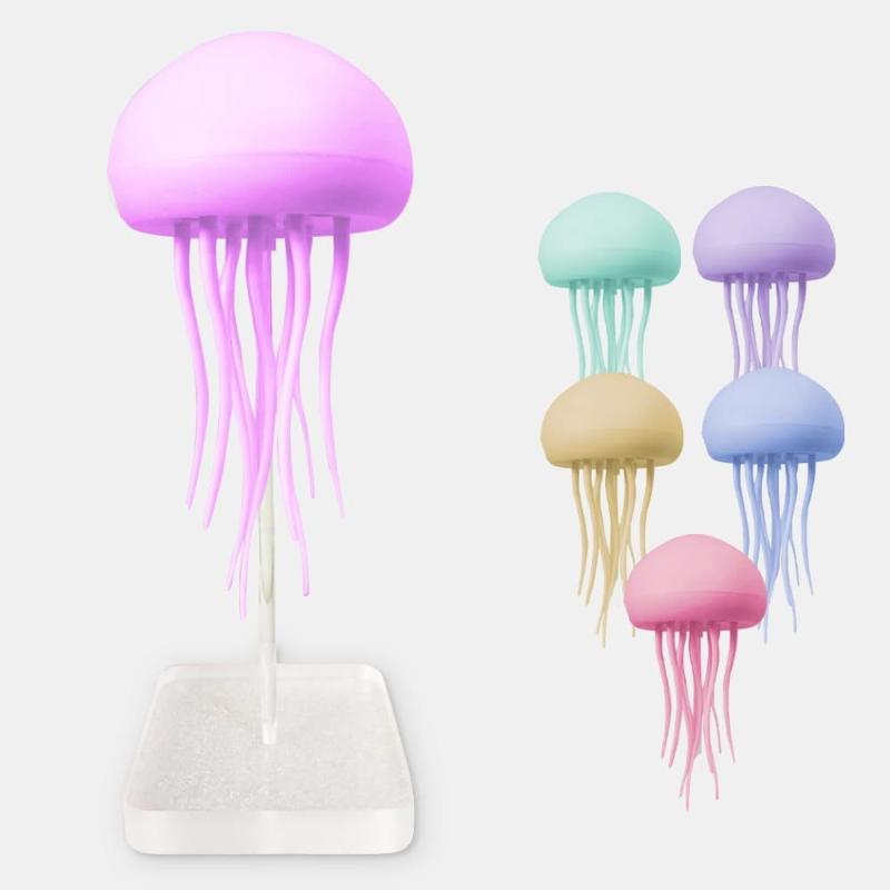 Jellyfish Cartoon Led Nihgt Light Voice Control Gradient Cute Rotating Jellyfish Hanging Bedside Lamp Rgb Table Lamps Room Decor