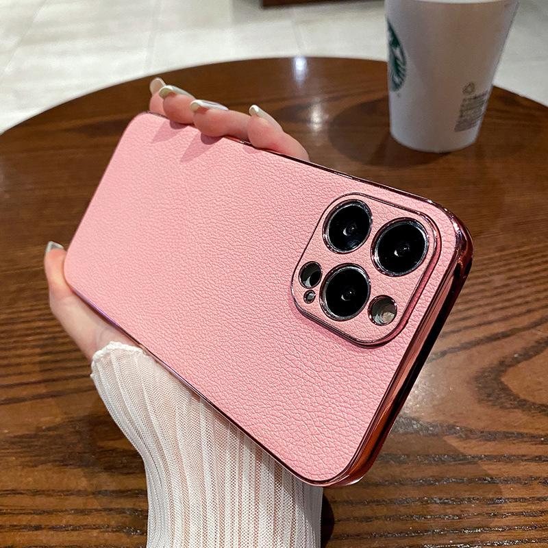 The Leather Texture Is Suitable for Apple 14promax Phone Case, Iphone13 Electroplated 12 Luxury 11 Full Bag Anti-drop Protective Case
