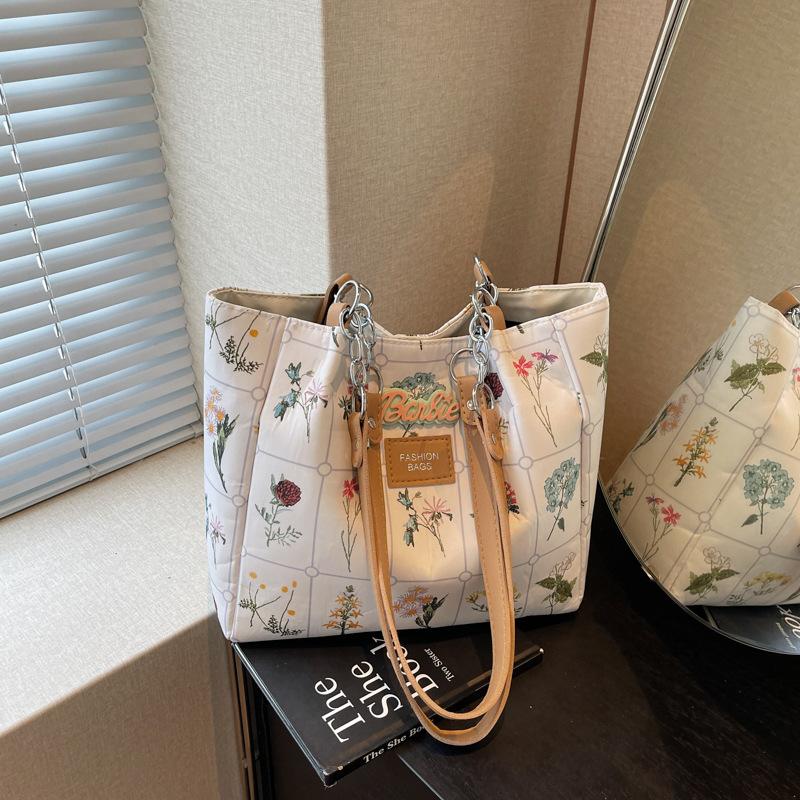 Large-capacity Bag Women's New High-end Textured Cloth Printing Shoulder Bag Niche Simple Versatile Tote Bag