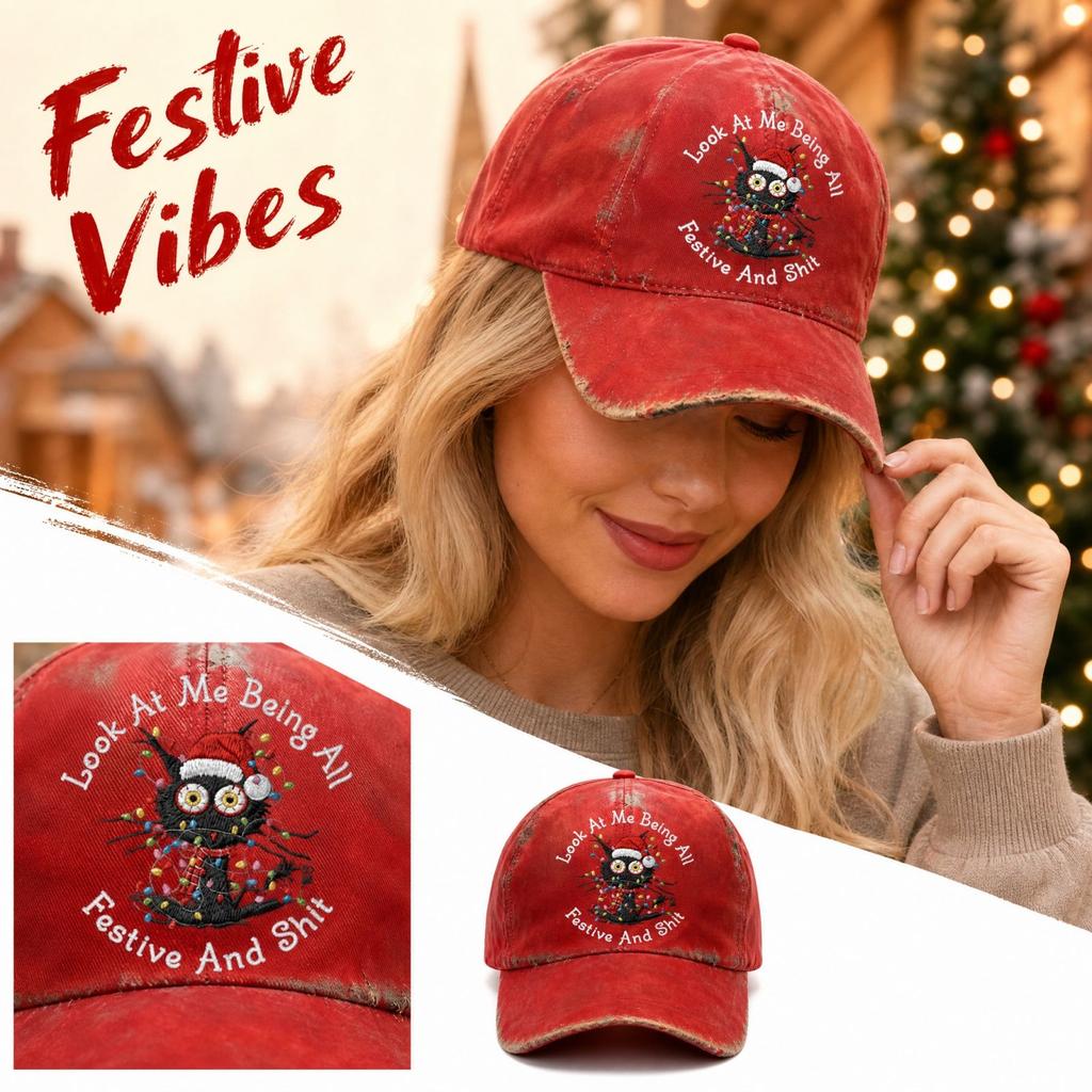 Unisex Christmas Red-Themed Digital Print Curved Baseball