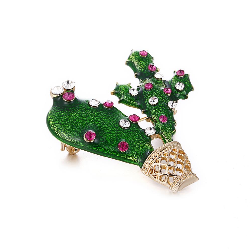 European & American Cactus Brooch: Drip Oil Alloy Plant Pin for Coats зелёный
