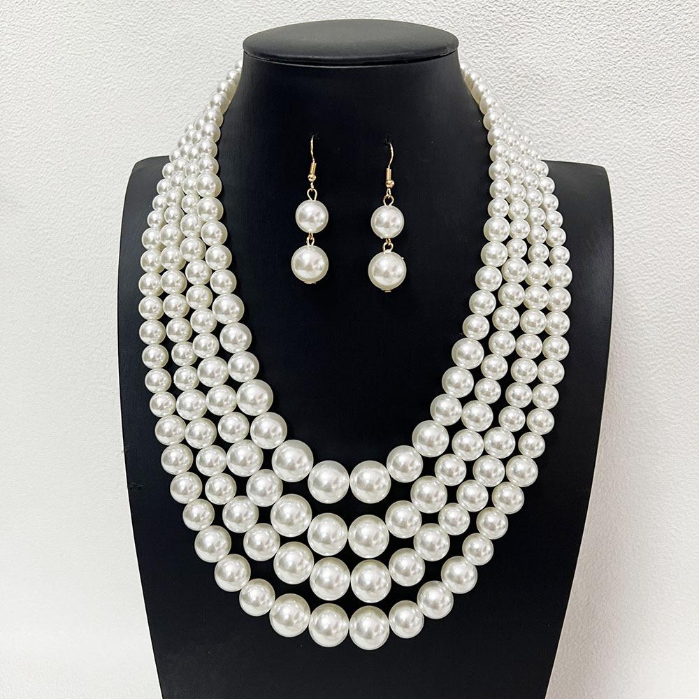 Multi-layer Imitation Pearl Necklace Party Dress Collar Chain Fashionable Beaded Luxury Retro Jewelry