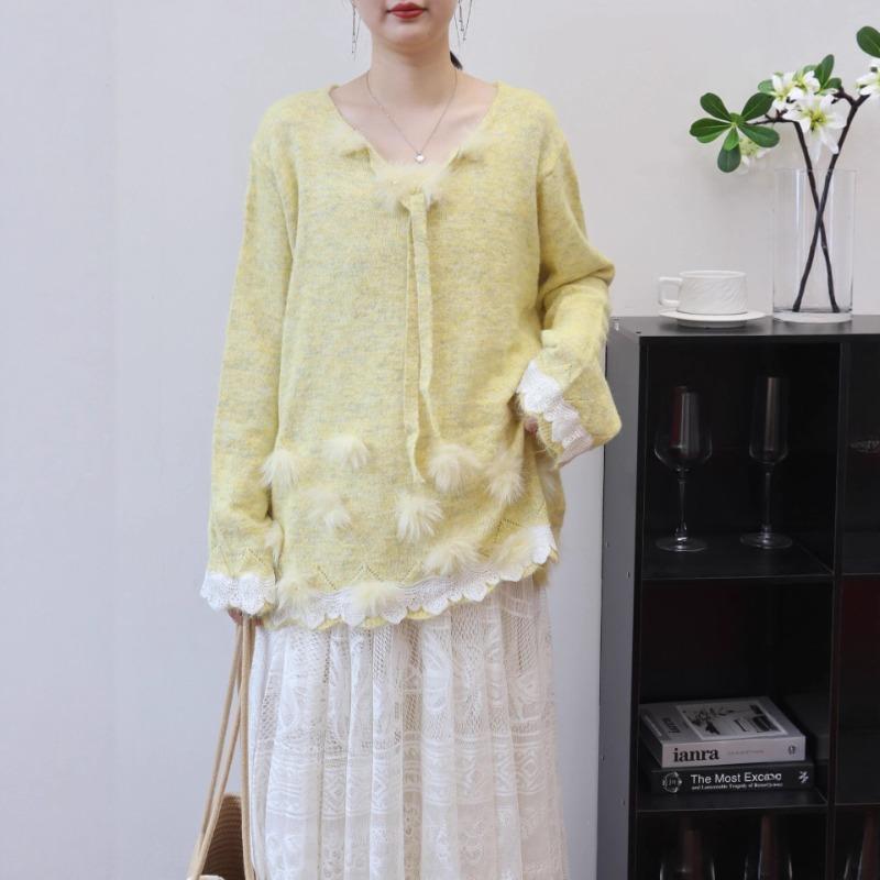 Autumn and Winter New Bead Design Knitted Sweater Top Loose Soft Waxy Gentle Wind Sweater Pullover Woman