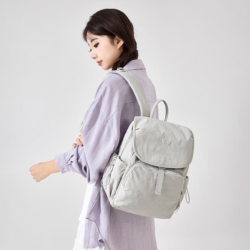 Solid Color Flap Backpack with Front Zipper Pocket Top Handle Adjustable Straps Casual School Daypack