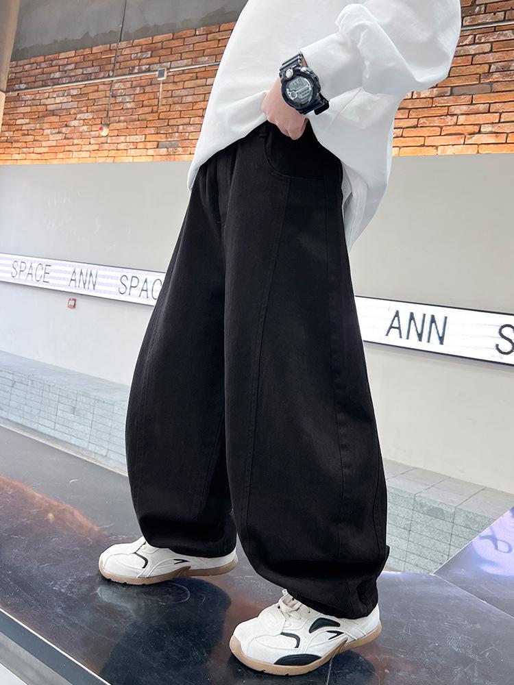 

Хлопковые весенне-осенние брюки для мальчиков 2025 - Белые повседневные длинные брюки 160cm чёрный