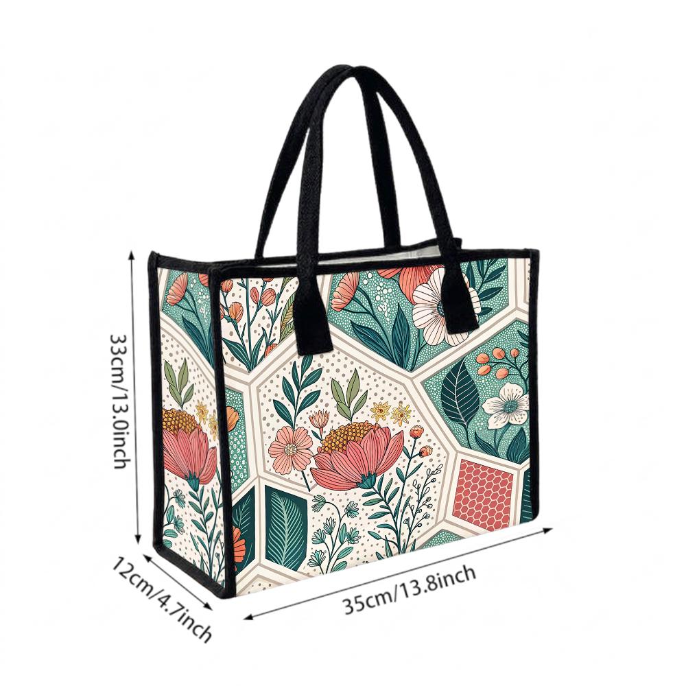 Floral Pattern Casual Tote Bag for Daily Shopping Commute Portable Stylish Shoulder Handbag