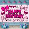 Cute Birthday Banner Dark Red Bow Decor Pink Birthday Banner Girls Birthday Banner Lettering For Kids Celebration