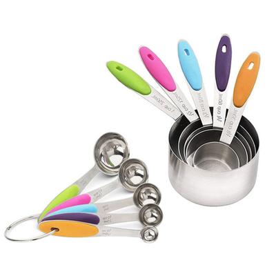 Juego de Cucharas Medidoras con Mangos de Silicona Antideslizantes de Colores Acero Inoxidable Grado Alimenticio Marcas de Escala Precisas Tazas Completas para Hornear y Cocinar