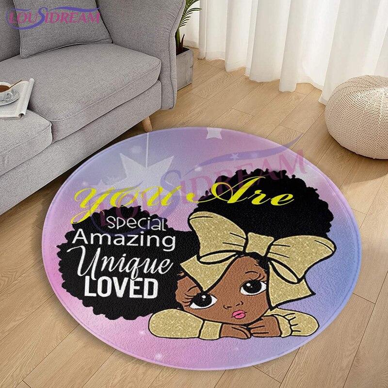 Afrykański amerykański Afro King Art Deco dywan chłopiec dziewczęcy dywanik do sypialni poliester antypoślizgowy dywanik Sofa do salonu okrągły dywanik mata do jogi