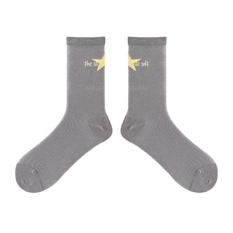 

Spring and Summer Fashion Mid-Calf Socks Women s Lightweight Breathable Cute Five-Star Colorful Cotton Socks 1 pair серый