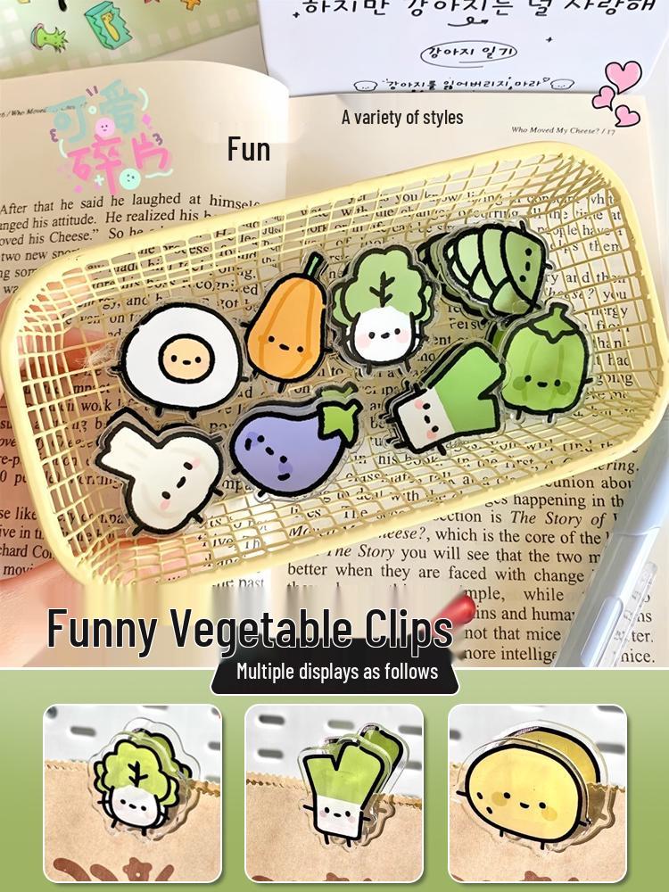 Adorable Cartoon Vegetable Memo Clips - Double-Sided PP Clips for Notes and Papers
