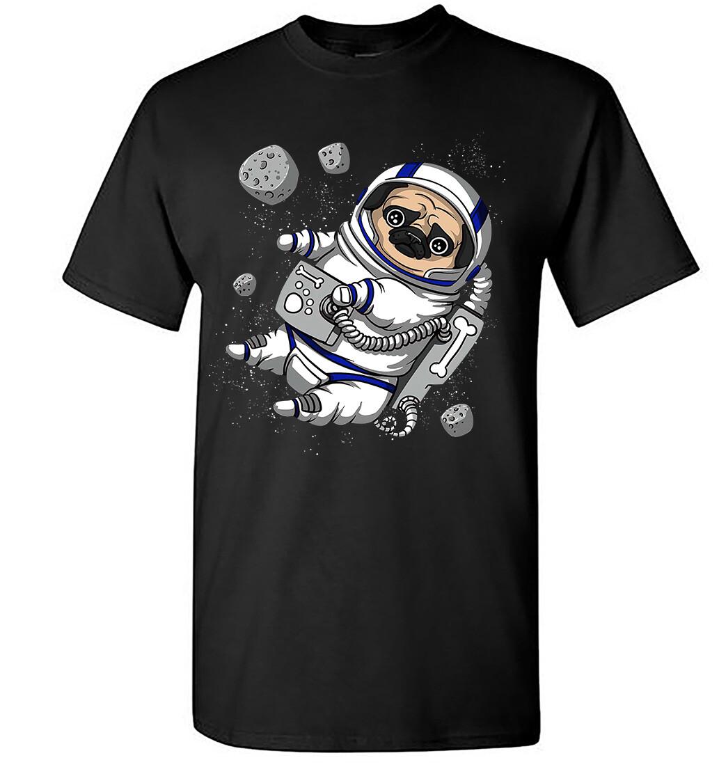 Pug Astronaut Pet In Outer Space Gift Dog Lover Unisex Black T-Shirt Size S-5XL L