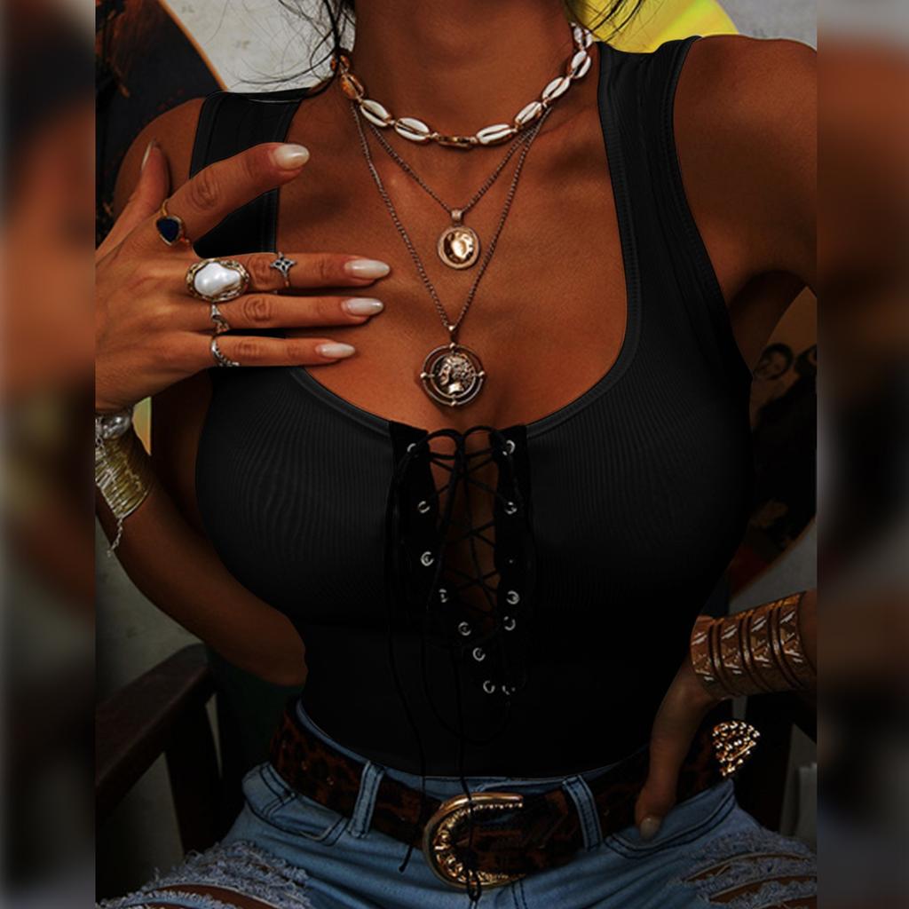 Damska moda seksowna Hollow Out Solid Tank Top Slim Fit Shirt