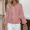 Women's Casual Fashion Ruffled V-Neck Pocket Floral Print Long Sleeve Top