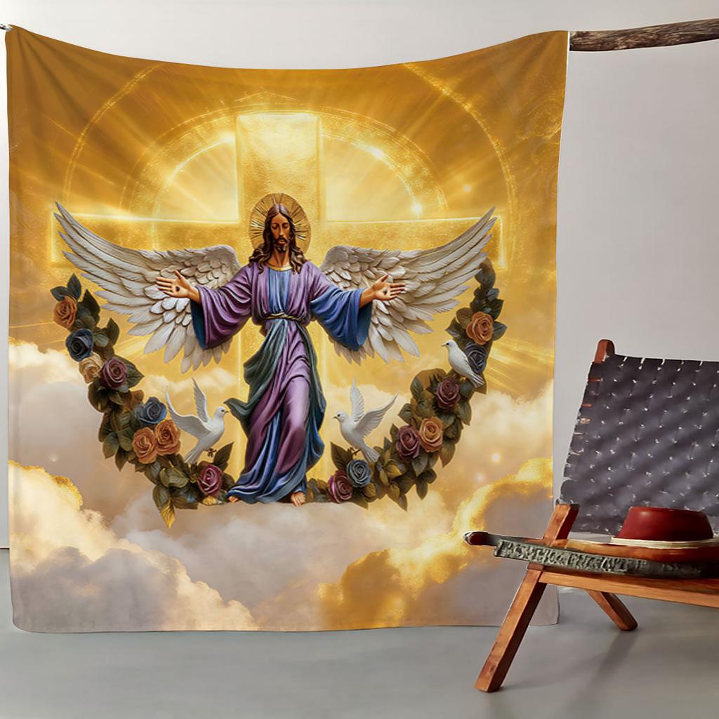 1pc Holy Jesus Print Flannel Blanket Multi Sizes Living Room Sofa Nap Cover Carpet Soft and Comfortable Machine Washable