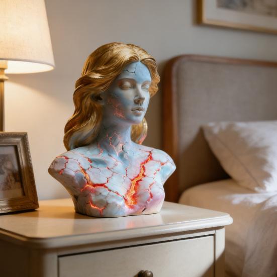 Blazing Maiden Figurine Flame Girl Bust Statue Resin Sculpture Home Office Desktop Artistic Decoration Ornament