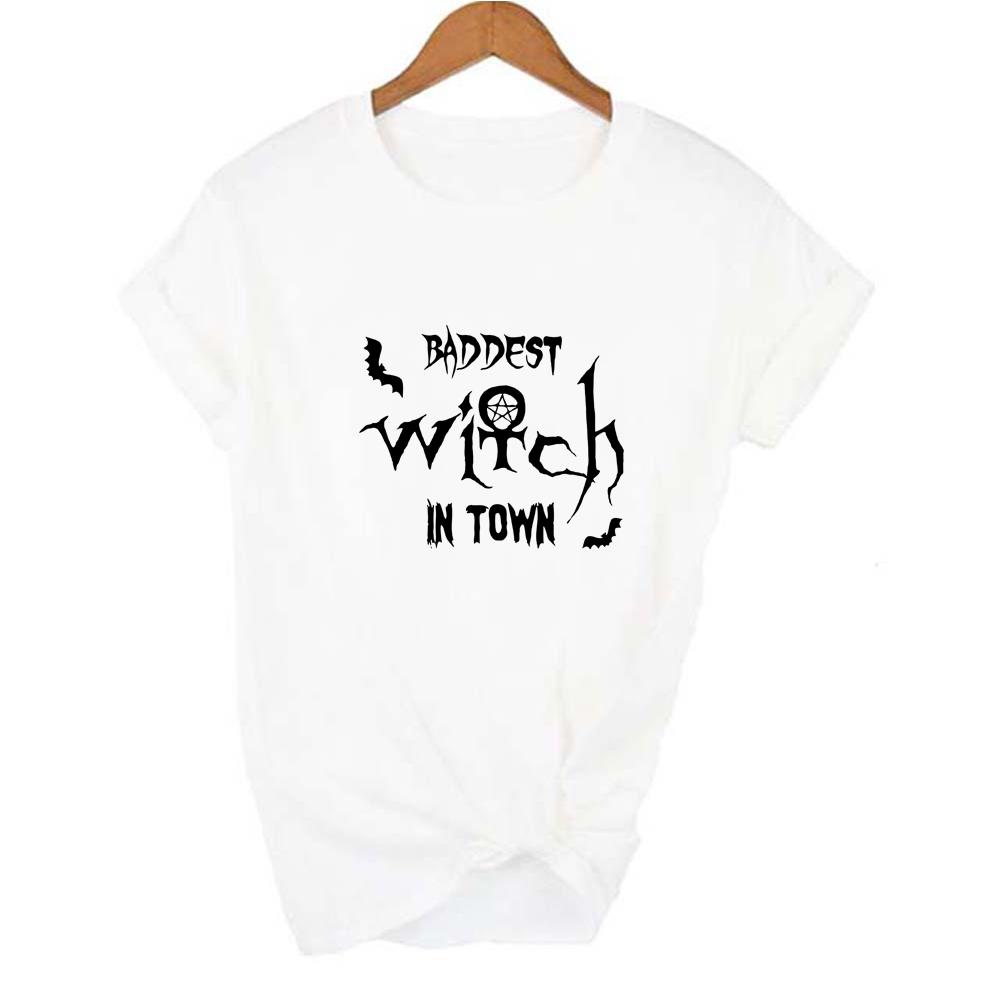 Baddest Witch In Town Damen Halloween T-Shirt Harajuku Gothic Kurzarm T-Shirts Grafik 90er