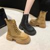 Thick heel short boots thick-soled Martin boots women's new lace-up autumn British wind bumblebee retro