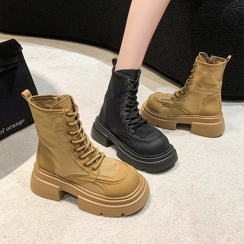 Thick heel short boots thick-soled Martin boots women's new lace-up autumn British wind bumblebee retro