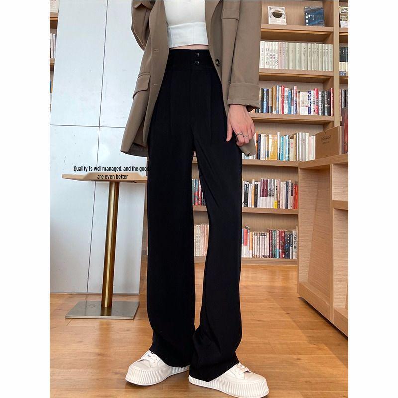 Versatile Gray High-Waist Loose Wide-Leg Suit Pants