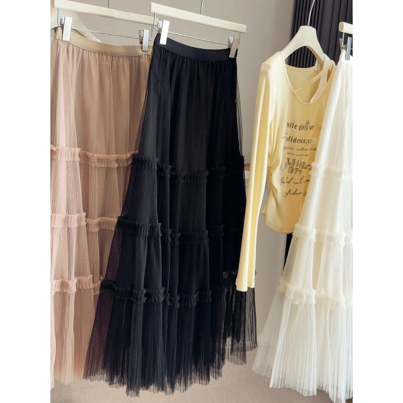 

Gentle wind multi-layer fungus edge mesh cake skirt girl spring new temperament thin medium and long elegant fairy skirt One size fits all чорний