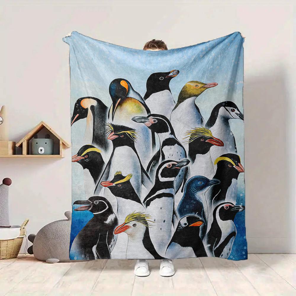1Pc Penguin Family Portrait Blanket Soft And Comfortable Casual Warm Camping Travel Christmas Halloween Xmas Gift M92486