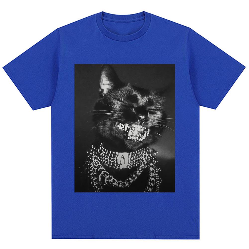 Funny Black Cat Y2k Kitten Meme Print T Shirt Men Women Vintage Fashion T-shirts Oversized Cotton Casual T-shirt