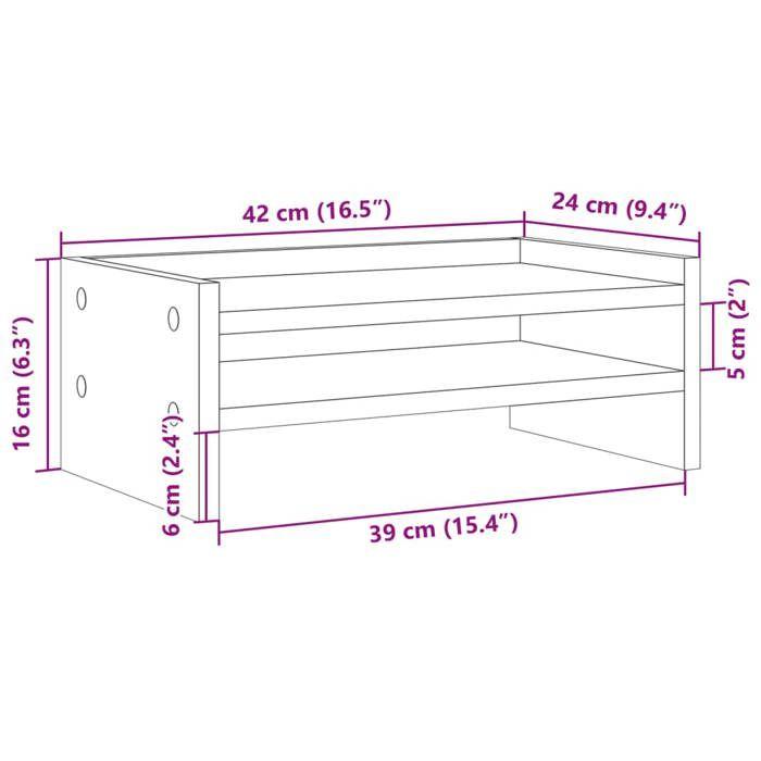 VidaXL Support de moniteur gris béton 42x24x16 cm bois d'ingénierie, support d'écran, étagère de moniteur, base de moniteur 854718