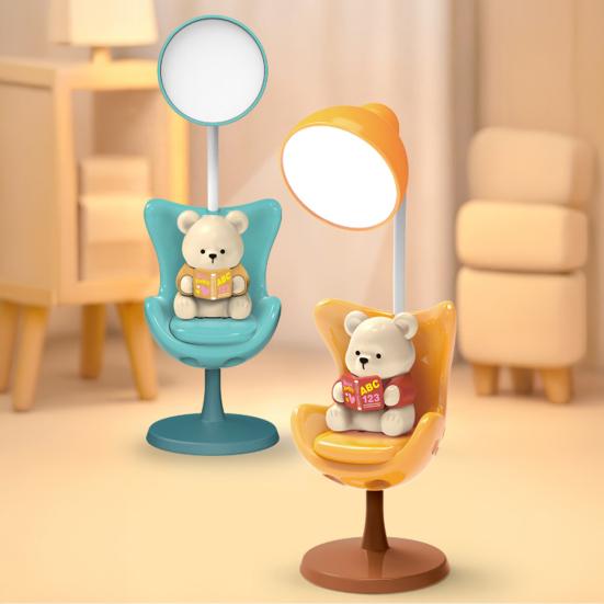 Cute Bear Desk Lamp 3 Lighting Modes LED Nursery Bedside Table Lamp Rechargeable Night Light for Bedroom Study