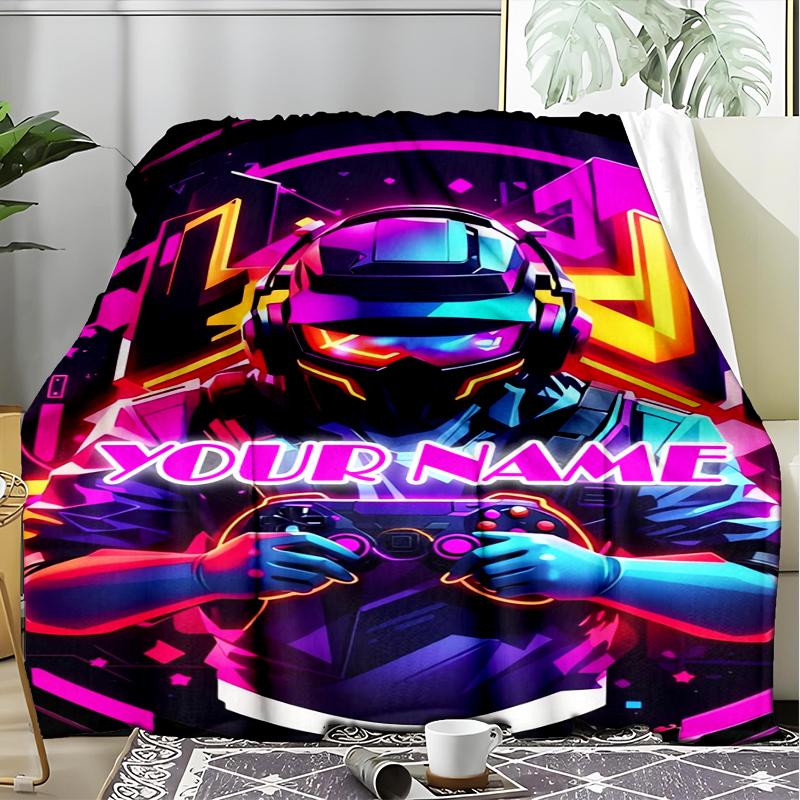 1PC Custom Name Neon Hero Outdooor Flannel Blankets Patterns Throw Blanket All-Season Soft Gift for Couch, Bed, Camping Gifts